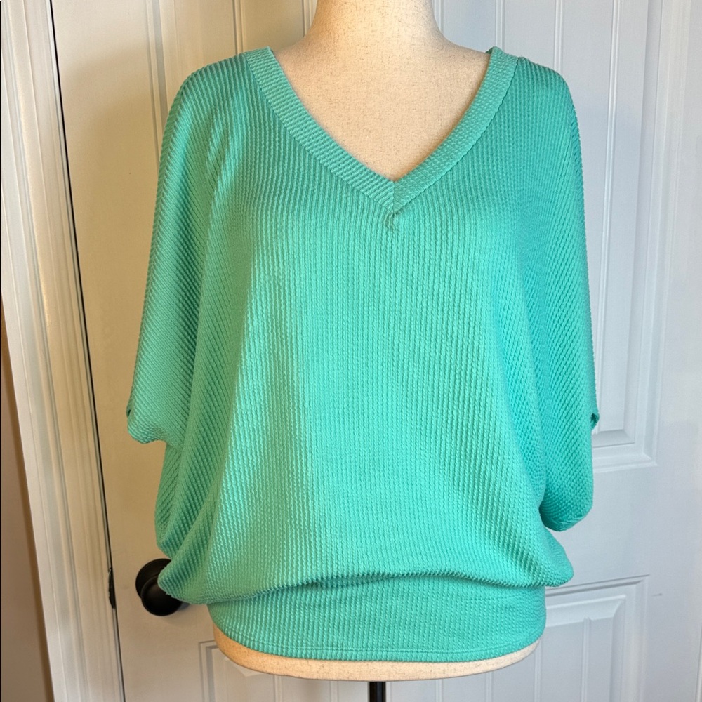 ANDREE BY UNIT Teal V-Neck Batwing Top Size XL (Oversized)